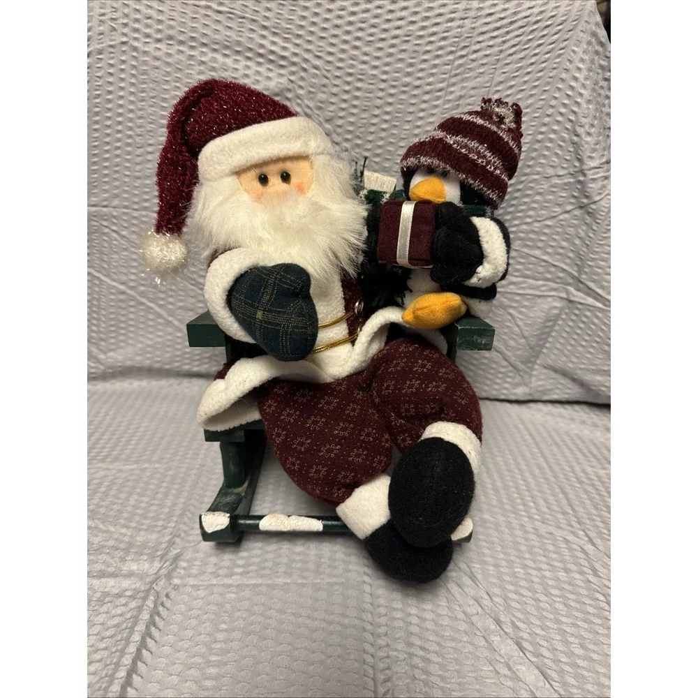 Santa And Penguin Sitting On A Rocker. 7 X‎ 11 X 8 Centerpiece Or Decor